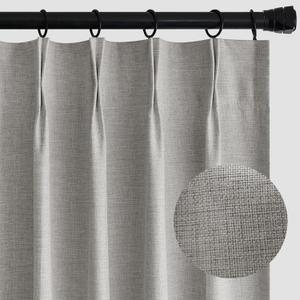 MIULEE 84 Inch Long Pinch Pleated Curtains Blackout, Linen Pinch Pleat Curtains with Hooks Thermal Insulated Light Blocking Window Drapes for Living Room Bedroom Track 2 Panels Light Grey