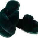 2 x Womens Cross Band Slippers Cozy Furry Fuzzy House Slippers Open Toe Fluffy Indoor Shoes Outdoor Slip on Warm Breathable Anti-skid Sole, (Mix Colors, Size 9-19, 5-6)