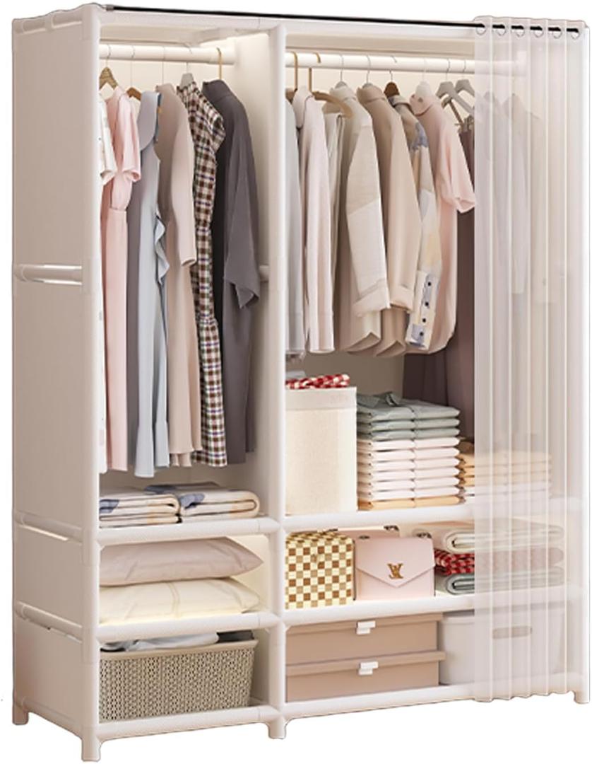 Portable Closet with Cover 43.3"L x 17.7"W x 65.1"H Wardrobe Closet White
