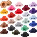 Sureio 24 Pcs Felt Hats for Women Wide Brim Panama Hats Bulk with Belt Buckle for Men Ladies Cowboy Vintage Vacation