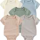 Kiddiezoom Newborn Baby Unisex Cotton One-Piece Bodysuits Baby Gift 5-Pack Baby Clothes (0-3 Months)