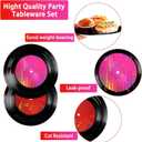 200Pcs Rock and Roll Record Party Supplies 2026 50s Vinyl Record Plates and Napkins Disposable Karaoke Decorations for 1950s Dj Rock Music Themed Vintage Birthday Bachelorette Supplies Serve 50