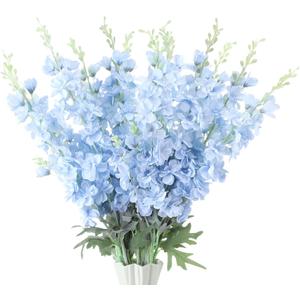 Thiccywoov 50 Pcs Delphinium Artificial Flower 35.4'' Long Larkspur Stem Silk Fake Faux Flowers Bulk for Tall Vase Floral Arrangements Home Centerpiece Table Wedding Decor (Blue)