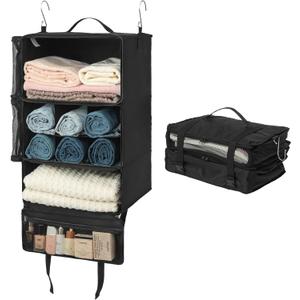 GRANNY SAYS Hanging Packing Cubes for Travel, Large Portable Hanging Suitcase Organizer, Foldable Compression Luggage Organizer Bags for Clothes, Carry on Closet Suitcase, XXL-Black Travel Shelves