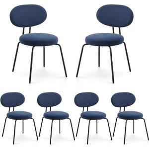 COLAMY Modern Dining Chairs Set of 6, Mid Centry Upholstered Dining Room Kitchen Chairs with Curved Backrest, Round Seat, Black Metal Legs - Blue, Count of 2
