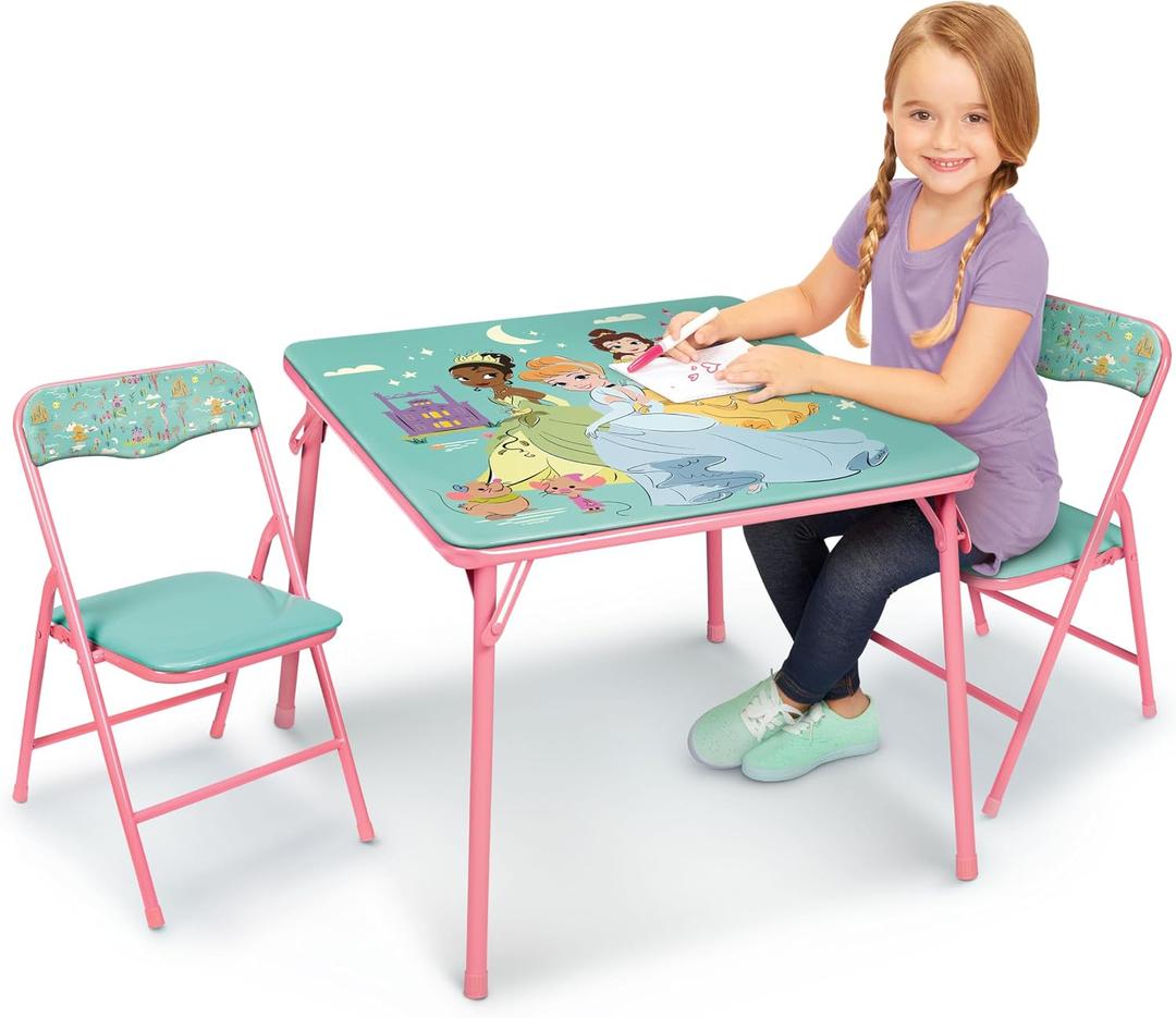 Disney Princess Girls Folding Table & Chairs Set for Kids and Toddlers 36 Months Up to 7 Years, Includes: 1 Table (36" L x 24" W x 20" H), 2 Chairs (13" L x 13.5" W x 21" H) Weight Limit: 70 lb, Onesize