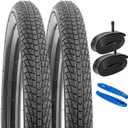 YUNSCM 2-PCS 20" Road Bike Tires 20x1.95/53-406 and 20" Heavy Duty Bike Tubes AV32mm Schrader Valve Compatible with 20x1.90 20 x 1.95 20x2.0 Bike Bicycle Tires and Tubes (Y-969)