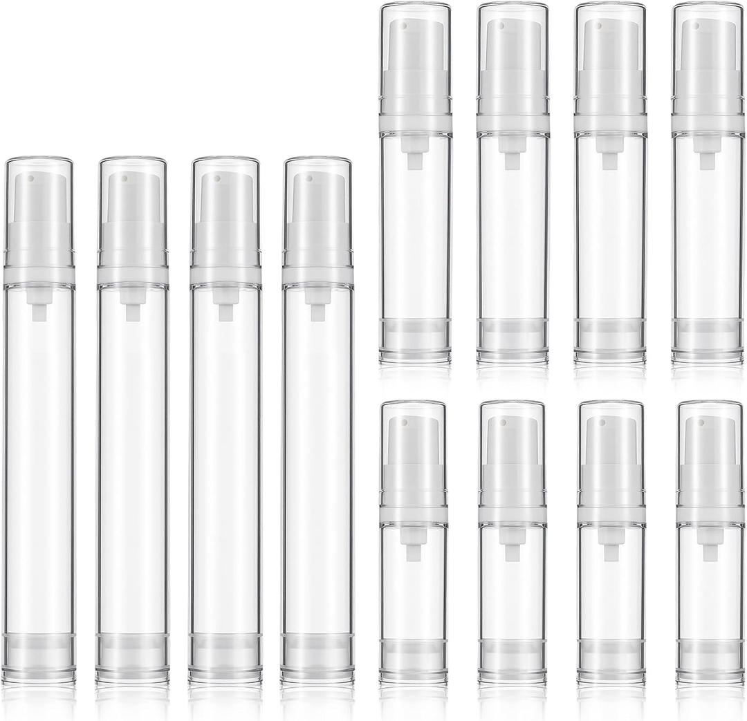 Andibro 12PCS Airless Pump Bottles Travel Set, 5ml 10ml 15ml Refillable Clear Containers Leak-Proof Clear Plastic Cosmetic Pump Bottles for Lotion Foundation DIY Creams