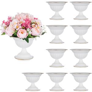 Sziqiqi White Flower Arrangements Pot Vase for Wedding Centerpieces Tables - 10 Pcs Small Metal Flower Planter Urn Vase Pot for Weddings Party Birthday Ceremony