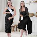 SUNNYBUY Elegant 2 Piece Maternity Dress with Mesh Cardigan, Strapless Ruffle Maxi Gown Cocktail Dresses for Baby Shower (Black, M)