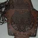 Medieval Faux Leather Bracer Arm Cuff Armor, Embossed Norse Mythology Fenrir Wolf Arm Guards, Vintage Viking Knight Cosplay Costume Accessories (Brown)