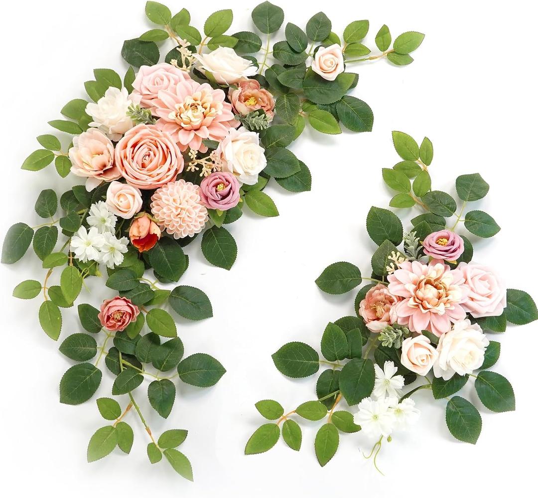 WEIERYUE(Pack of 2 Artificial Flowers Decorations, Wedding Flowers, Wedding, Banquet, Party, Reception Entrance Welcome Sign and Background Decoration(Romantic Pink)