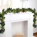 Giegxin 9 ft Magnolia Leaf Garland with Pinecone Christmas Artificial Holiday Greenery Garland of Magnolia Leaves for Christmas Tree Doors Windows Tables Fireplace Decorations