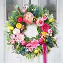 24 Inch Spring Summer Wreaths for Front Door, Summer Wreath with Luxury Dahlias, Peony, Tulips & Roses Floral Wreaths with Greenery Farmhouse Seasonal Spring Door Wreath for Indoor Outdoor Home Decor