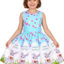 Gorkonpy Easter Dresses for Girls Toddlers Kids Bunny Flower Dress for Spring Party (Blue)