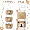 Cute Bear Hanging Baskets, 3-Tier Woven Cotton Wall Mounted Storage Organizer, Decorative Storage Hanging Closet Removable Large Wall Basket for Living Room Bedroom Kitchen