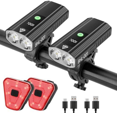Super Bright Bike Lights for Night Riding, 5000mAh USB C Rechargeable LED Bicycle Light Front and Rear, 2000 Lumens Headlight and Back Tail Light Set for Road Mountain