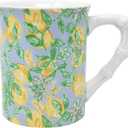 Lilly Pulitzer Cute Coffee Mug with Lemon Pattern, Ceramic Tea Cup with Bamboo Handle, Make Lemonade