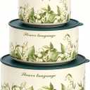 Food Storage Containers with Lids, 4"/ 5"/ 6" Nesting Bowls Set, Serving Bowls with Lids Set, Pasta Ceramic Bowls Set Decorative Bowl for Soup, Cereal, Microwave and Oven Safe (Lily of Valley)