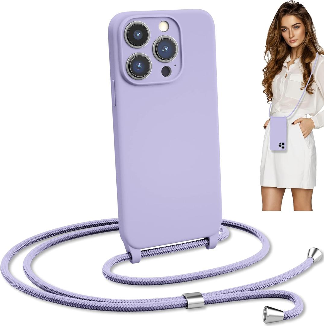 Blaspins Crossbody Lanyard Strap Case for iPhone 13, Neck Cross Body, Adjustable Holder Removable, Drop Protection Shockproof, Hands-Free Silicone Case Cover 6.1 inch, 150 cm Strap, iP13 - Purple