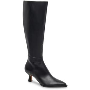 Coutgo Womens Knee High Boots Kitten Low Heel Pointed Toe Tall Boots Side Zipper Winter Dress Shoes.9