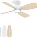 Roomratv Ceiling Fans with Lights,42 inch Flush Mount Ceiling Fan with Night Light,Quiet Reversible DC Motor Dimmable Lighting Modern Low Profile Ceiling Fan with Light White