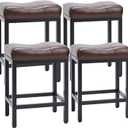 Sweetcrispy Bar Stools Set of 4, 24 Inch Counter Height Stools, PU Leather Upholstered Bar Chairs with Footrest, Modern Bar Stools for Kitchen Island, Dining, Living Room, Brown