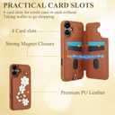 for iPhone 16 Wallet Case, Magnetic Snap Flip Leather Cover with Flower Design Credit Card Holder Stand WristbandiPhone 16 Protective Phone Case for Women