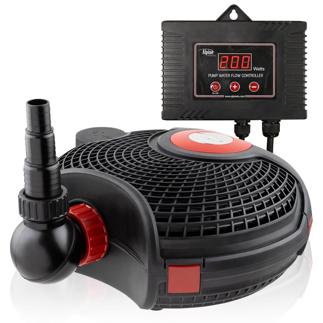 Alpine Corporation PUR5400C Eco-Sphere 5400 GPH Pond Pump with Controller and 33-ft Cord, Energy-Saving, Black/Red
