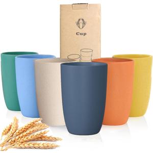 Wheat Straw Cups 6 PCS Unbreakable Drinking Cup Plastic Cups Reusable Dishwasher Safe Water Glasses (12 OZ)