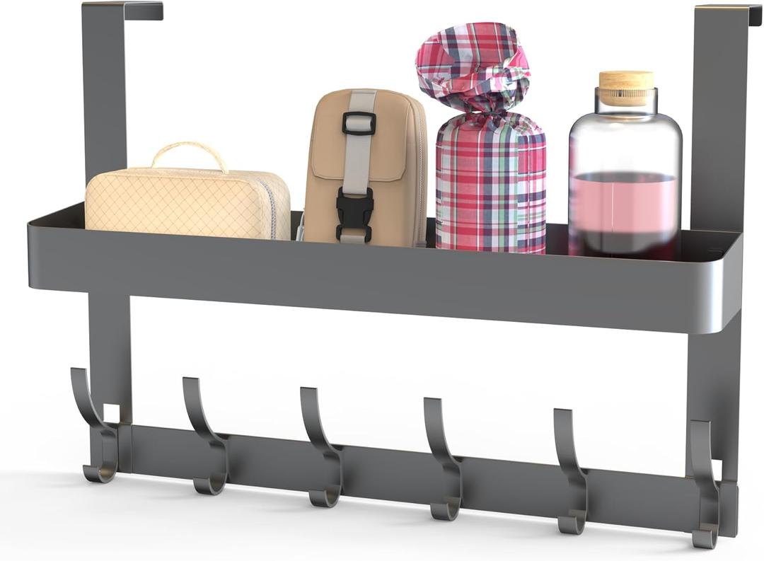 Over The Door Organizer, with 12 Hooks and 1 Large Storage Shelf, Coat Rack, Over The Door Organizer with Hooks for Bathroom, Bedroom, Kitchen, Office.