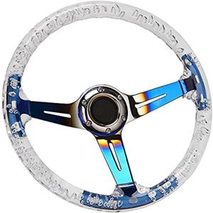 14" Transparent Acrylic Racing Steering Wheel 6 Bolt Neo Chrome Universal Golf Cart Steering Wheel with Horn Button