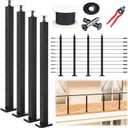Muzata 15-20FT Modular Black Cable Railing Kit 36 Inch 4 Level Post Kit Complete Set Cable Railing System for Decks Length Adjustable Easy DIY with Paper User Guide (No Handrail) RWS1 BH4S