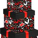 Epakh 4 Pcs Square Nesting Boxes Decorative Gift Boxes with Lids Black Red Hearts Assorted Sizes for Anniversary, Birthday, Wedding, Bridal Shower Party Gifts(Sweet)