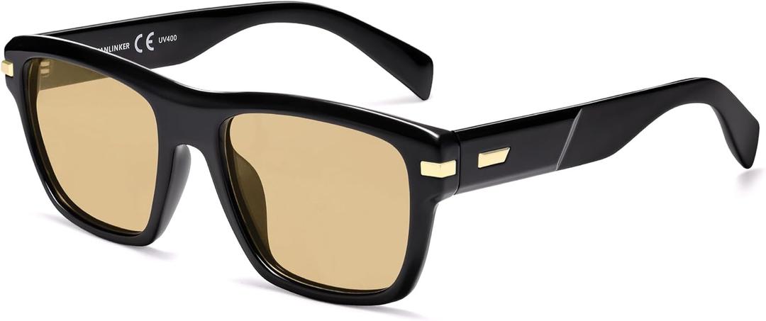 VANLINKER Retro Square Polarized Sunglasses for Women Men Vintage Shades VL9860 (C2-polarized Light Yellow Lens/Black Frame)