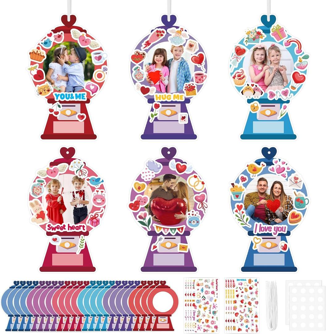 3 x 24 PCS Valentine's Day Picture Frame Ornaments Paper Gumball Machine DIY Photo Frame Craft Set Hanging Decorations for School Classroom Activity Decor Supplies (Bubble)