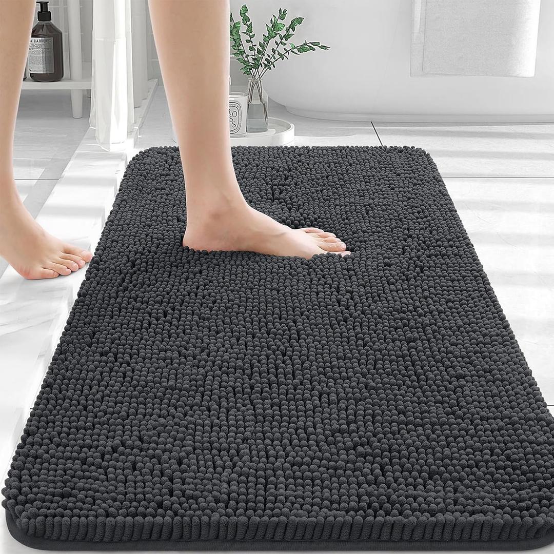 OLANLY Bathroom Rugs 30x20, Extra Soft Absorbent Chenille Bath Rugs, Rubber Backing Quick Dry, Machine Washable Bath Mats for Bathroom Floor, Tub and Shower, Home Decor Accessories, Dark Grey (30" x 20")
