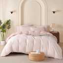 Pink Comforter Set Queen Size Striped 100% Soft Washed Microfiber Jacquard 3 Pieces Striped Bedding Sets Pink White Comforter Queen for All Seasons and 2 Pillowcases Comfort Breathable