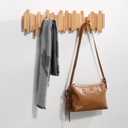 Wooden Coat Rack Wall Mounted Sticks Multi Rack Solid Handmade Natural Beech Wood Artwork with 7 Flip-Down Unique Modern Hooks for Coats Bag Hat Umbrella