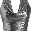 SOLY HUX Women's Halter Crop Tops Y2k Metallic Cowl Neck Open Back Concert Going Out Top Streetwear (Large)