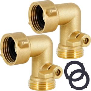 Garden Hose Elbow Connector, 90 Degree Brass Garden Hose Elbow Adapter with Shut Off Valves, 2 Pack