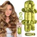 Jumbo Heatless Hair Curler Set-Satin Heatless Curls Overnight, Jumbo Curling Rod Headband, No Heat Curlers To Sleep in (Green)