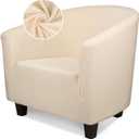 Velvet Club Chair Slipcover, 1 Piece Arm Chair Cover Slipcover, Soft Stretch Non Slip Club Tub Chair Slipcover Couch with Arms Washable Furniture Protector for Living Room Hotel (Beige White)