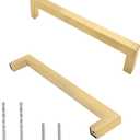 5 Pack Brushed Gold Cabinet Pulls Square Dresser Handles, 5 Inch / 128mm Hole to Hole Cabinet Handles Stainless Steel Cabinet Hardware, Kitchen Drawer Pulls for Cupboard Wardrobe Vanity