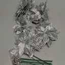 GREENTIME 12 Pcs Glitter Poinsettia 5.5" Artificial Flowers Christmas with Clips Stems Xmas Tree Ornaments for New Year Party Stairs Fireplace Porch Balcony Garden Church Wreath Decoration (Silver)