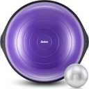 ZELUS 25in. Balance Ball | 660lb Inflatable Half Exercise Ball Wobble Board Balance Trainer w Nonslip Base | Half Yoga Ball Strength Training Equipment w 2 Bands, Pump, Extra Ball Included (Purple)