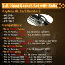 Head Gasket Set w/Bolts Fit 2016-2022 Chrysler Pacifica Ram ProMaster 3500, 3.6L Pentastar Head Gasket Set 16-22 for Chrysler Pacifica Jeep Grand Cherokee Dodge Durango Ram ProMaster 1500 2500 3500