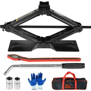 BIG RED Car Jack 2Ton/4409 lbs Universal Scissor Jack with Rubber Pad, Portable Tire Changing Kit with Lug Wrench, Emergency Kit for Sedan SUV MPV (BLACK)
