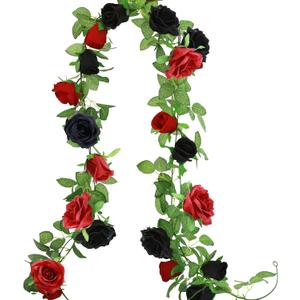 Greentime 2pcs Artificial Flower Garland 13 FT Fake Rose Vine 9 Heads Rose Garland for Wedding Arch Table Centerpiece Arrangement Room Baby Shower Birthday Decor (Black and Red)