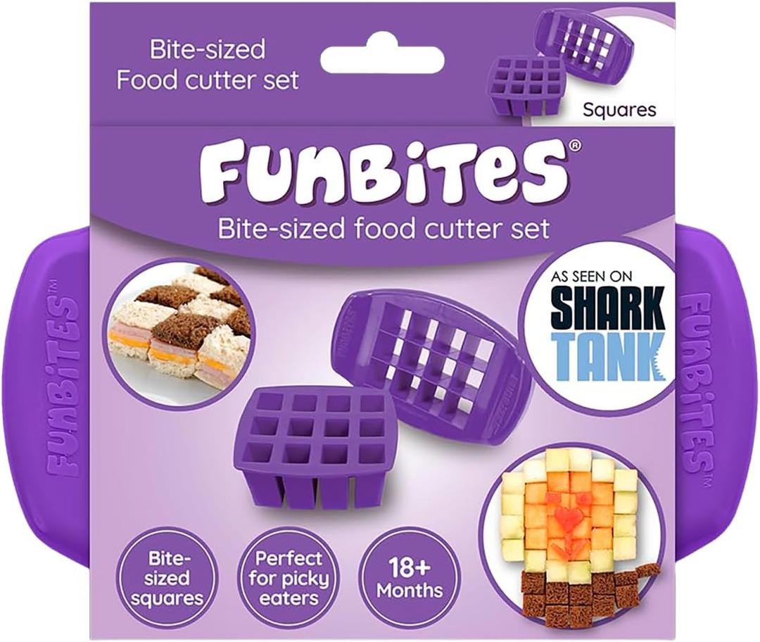 FUNBITES Sandwich Cutter for Kids Lunch, Mini Cookie Cutters, Bento Box Accessories, Cuts Food into Bite-Size Shapes for Toddler Lunch, Great for picky eaters - Purple Squares 1pk